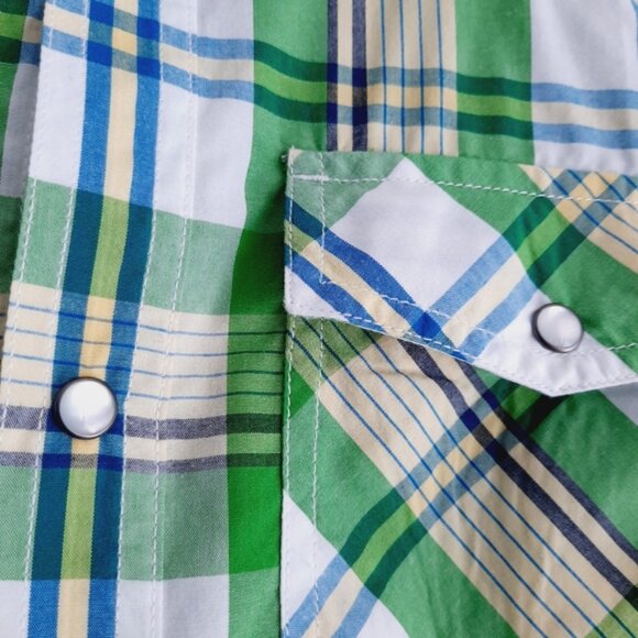 OLD NAVY Western Pearl Snap Button Plaid Shirt Green Big Kids Youth Sz XL - Picture 5 of 11